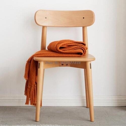 Solid Wood Dining Chair Modern Minimalist Study Backrest Desk Chair Nordic Bedroom Beech Makeup Chair Lounge Chair