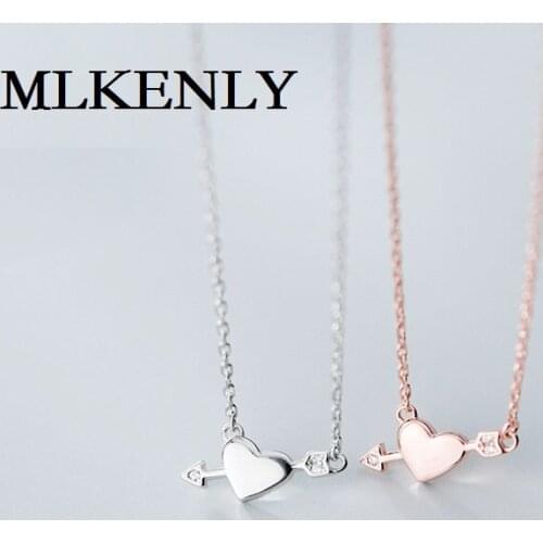 MLKENLY 925 Sterling Silver Japanese and Korean style simple and fresh, a new arrow, heart-studded for women Engagement Jewelry