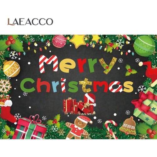 Merry Christmas Party Photo Backdrop Poster Banner Cartoon Gifts Pine Nuts Child Kids Photozone Photography Background Photocall