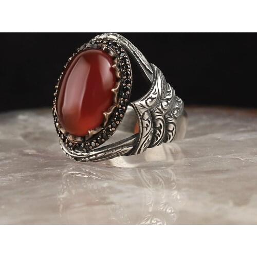 Stone Vintage Ring Real Sterling Silver Ring with Natural Agate or Onyx or Tiger Eye Stone Silver Women Ring Silver Men Ring