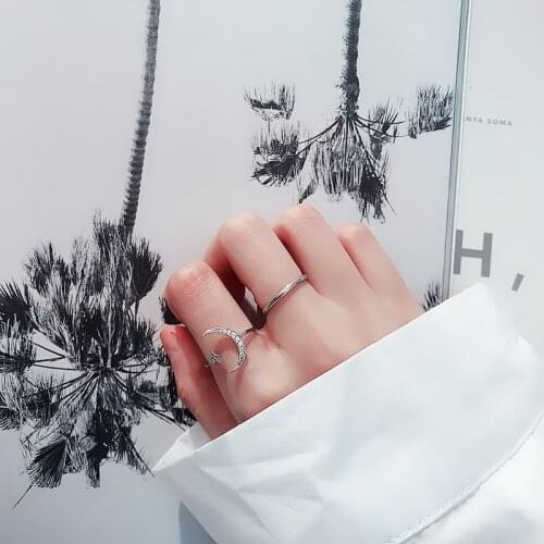 Moon star ring female wild rhinestone index finger ring personalized fashion fine ring ring jewelry