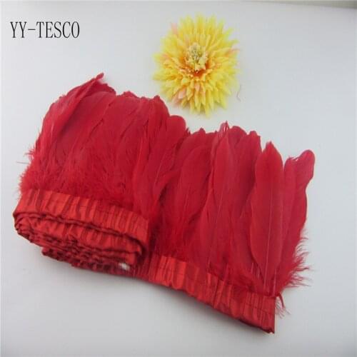 10 yards red Goose Feather Trims Dyed Goose Feather Ribbons 15-20cm Duck Feather Fringes for Carnival Ornaments DIY decoration