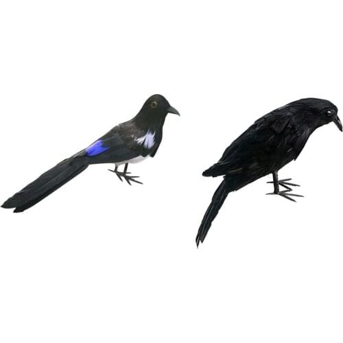 2x Artificial Realistic Raven Magpie Bird for Garden Weding Halloween Decor