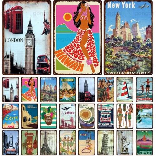 American And British Famous Travel Scenic Spots Metal Sign Classic Travel City Poster Retro Home Decor Souvenir Holiday Gift