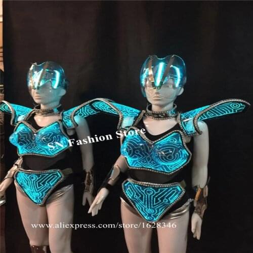 AS91 RGB Colorful led light costumes model luminous dress sexy female glowing bodysuit bar dance wears outfits armor clothe dj