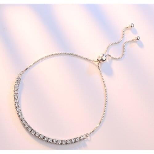 Korean 925 Sterling Silver Link Chain Crystal Charm Bracelet &Bangle For Women Wedding Jewelry Hypoallergenic SL111