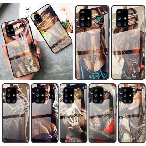 Tempered Glass Cover Sexy Sleeve Tattoo Girl For Samsung Galaxy A91 A81 A72 A71 A52 A51 A41 A31 A21S A11 A01 Phone Case