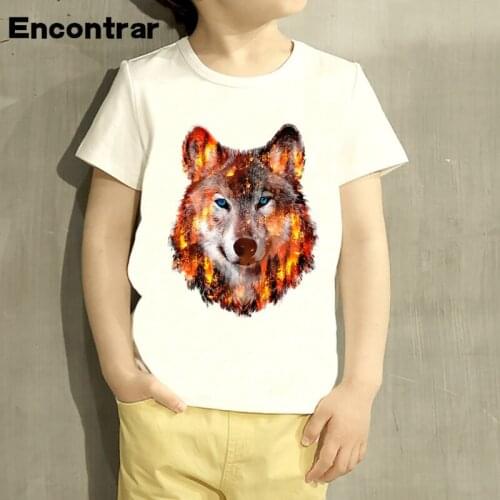 Kids Animal Wolf Hardliner Cartoon Design T Shirt Boys/Girls Short Sleeve Tops Children Cute T-Shirt,HKP352