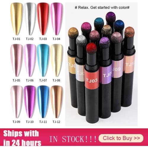 Nail Art Glitter Magic Mirror Pen Nail Powder Air Cushion Pen Holographic Laser Solid Chrome Pigments UV Gel Manicure Chalk Tool