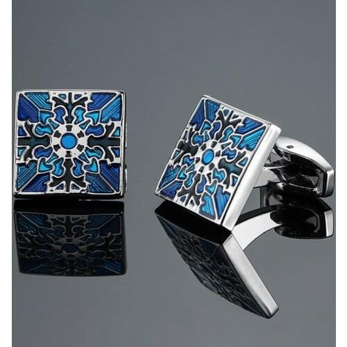 Classic mens Cufflinks new fashion jewelry blue flower Cufflinks mens business suit shirt button pin gifts wholesale & retail