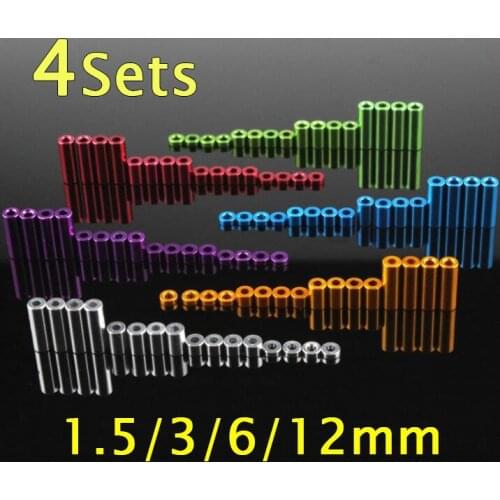 4 Sets 1.5/3/6/12mm Aluminum Spacer Set Standoff Aluminium Tube Column Spare Parts for Tamiya Mini 4WD RC Car Model