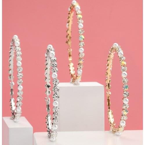 Korean fashion Pearl Ear ring Earrings Women Round Simple Rhinestone Earrings Funny Vintage Large Hoop Jewelry 2020