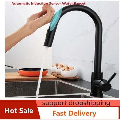 Brushed Kitchen Faucet Smart Touch Automatic Induction 304 Stainless Steel Sensor Kitchen Mixer Tap Pull Down Gold Touch Kitche