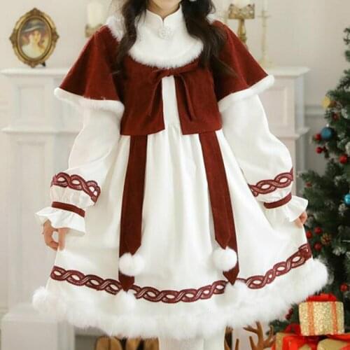 Sweet Girl Winter Japanese Lolita Kawaii Girl Plus Velvet Warm Dress Retro Courtly Style Chinese Elements Soft Sister Cute Dress