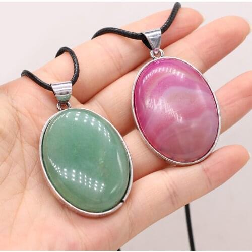 New Style Natural Shell Alloy Necklace Egg-Shaped Pendant Leather Cord 2MM Charms For Elegant Women Love Romantic Gift