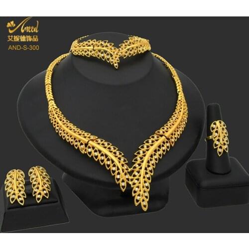 ANIID New Dubai Choker Jewelry Sets Bridal Luxury 24k Gold Color Ethiopian Jewelery Necklace Bracelet Earring Ring Set Indian