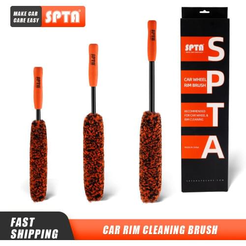 Bulk Sale) SPTA Auto Car Wheel Hub Cleaning Brush Flexible Long Handle Premium Wool Car Rim Brushes Car Tire Cleaning Brush