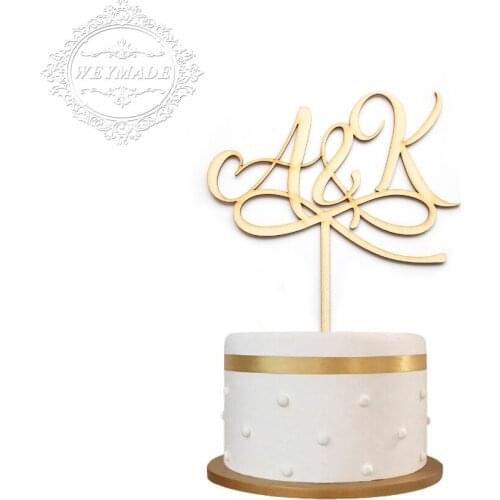 Personalized Engagement Wooden Cake Topper Laser Out Initials Cake Topper for Anniversary, Custom Wedding Monogram Cake Topper