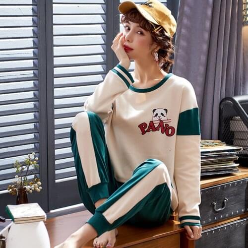 Pure Cotton Spring Autumn Large Size Household Lovely Cartoon Pajamas Set