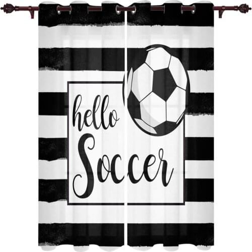 Stripes Hello Football Watercolor Window Curtains Kitchen Bedroom Drapes Home Decor Luxury Living Room Backdrop Curtain