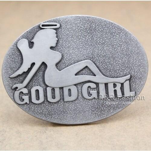 Belt Buckle 2020 New Western Unisex Silver Plated Good Girl Wing Angel Mud Flap Naked Lady Tattoo Clothes