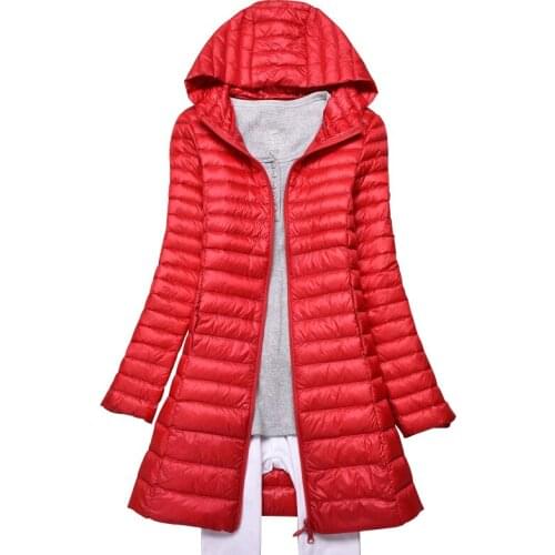Autumn Winter Korean Style Hooded Down Jacket Oversize Lightweight Slim-Fit Mid-Length Trendy Womens Coat