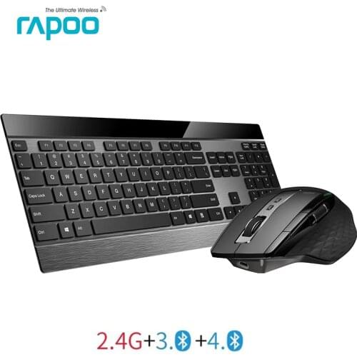Rapoo Multi-mode Wireless Slim Metal Keyboard & Rechargeable Laser Mouse Combo Bluetooth 3.0/4.0 & 2.4G Switch between 4 Devices