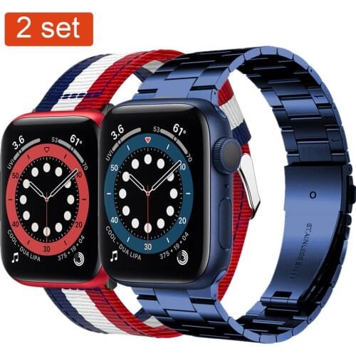 For apple watch 6 5 4 44mm 40mm band Upgraded adapter Stainless Steel and nylon strap for apple watch se iwatch 3 42 38mm correa