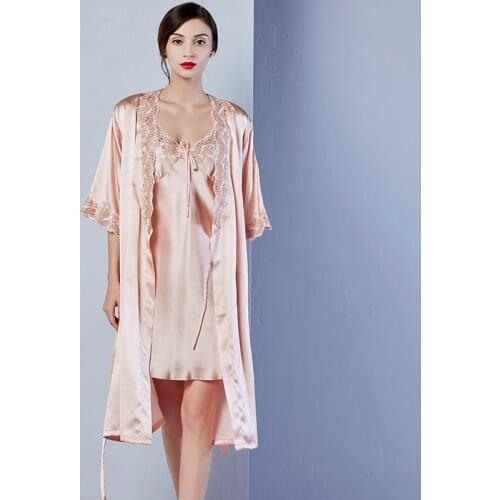 Luxury Pure Silk Pajamas For Women Kimono Robe Night Dress Sleepwear 2 Pieces Nightgown 100% Real Silk Pyjamas Women Pijama