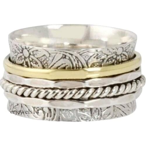 ANTIQUE DESIGN 925 Sterling Silver Meditation Statement Spinner Ring Jewelry