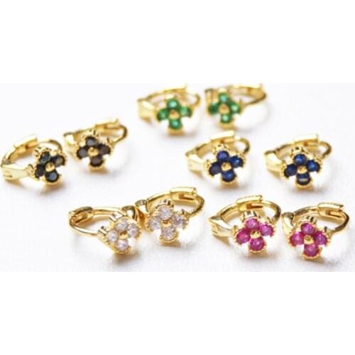 925 Sterling Silver Earring Fashion Zircon Four-Leaf Clasp Ear Ring Mini Ear Bone Ear Buckle 5.2mm Cute Trend Wild Female Ear Je