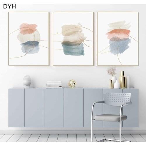 Modern Gold Shape Line Art Poster Watercolor Texture Wall Art Prints Canvas Painting Minimalist Art Mural Living Room Decoretion