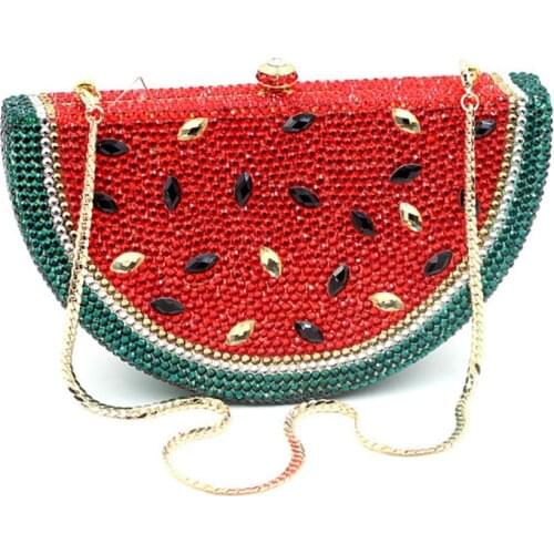 Rhinestone trend luxury designer watermelon bag shining rhinestone money clutch bags fruit money clutch crystal purse