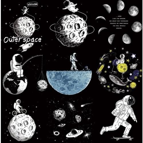 Iron on transfers for clothing ironing vinyl transfer space astronaut patch press printed applique stickers patches for clothes