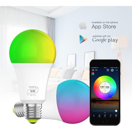 E27 WiFi smart light RGB LED bulb 9W sunrise wake up lamp Dimmable compatible with Alexa and Google Assistant