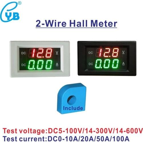 YB4835HVA Hall DC Voltmeter Ammeter 0-10A 20A 50A 100A LED Voltage Current Digital Meter 5-100V Ampere 12V Volt Amp Amperemeter