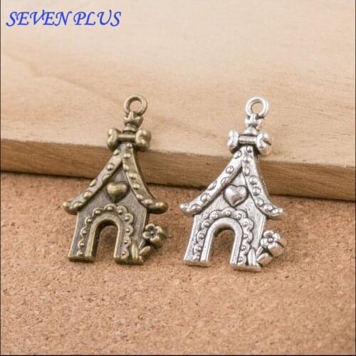 High Quality 10 Pieces/Lot 20mm*31mm Antique Silver plated Antique Bronze Small Kennel Dog House Charms