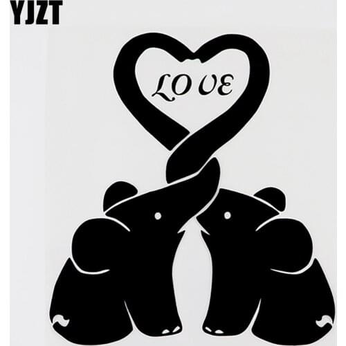 YJZT 13.3CMX14.7CM Cute Animal Elephant Love Vinyl Car Sticker Decal Black/Silver 8C-0210