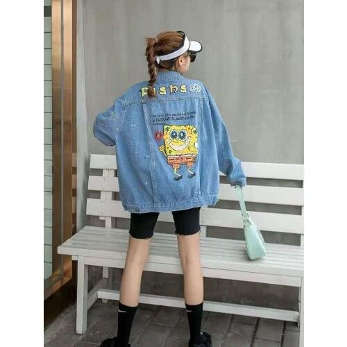 Джинсовая куртка женсая WomenS Plus Size Denim Jacket Spring Autumn Beading Sequins Coat Casual Fashion Tops Loose Streetwear