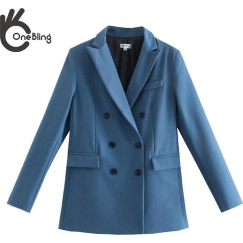 OneBling 2021 Za Woman Casual Traf Coats Autumn Double Breasted Flap Pockets Slim Office Lady Suit Jacket Female Long Blazers