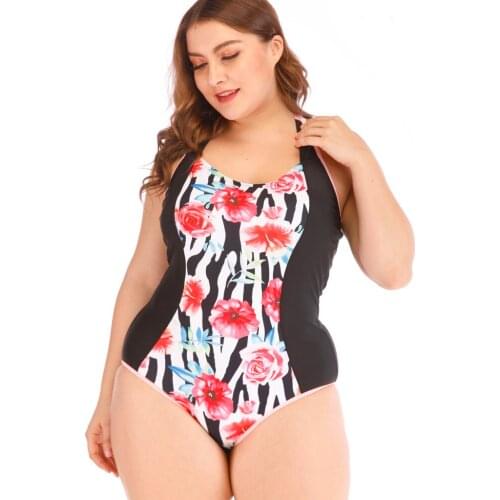 Megartico 2019 swimwear women plus size floral print swimsuit women one-piece bathing xxxl halter large size swimming suit 4xl