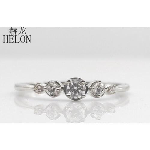 HELON Sterling Silver 925 Round 3mm Genuine AAA Graded Cubic Zirconia Wedding Anniversary Ring Band Women Trendy Fine Jewelry
