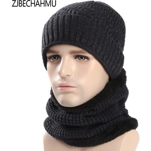 Winter Beanies Men Scarf Knitted Hat Caps Mask Gorras Bonnet Warm Baggy Winter Hats For Men Women Skullies Beanies Hat 2019 New