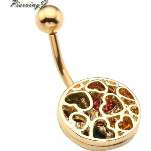 PiercingJ 14G Stainless Steel Cubic Zirconia Ball Banana Barbell Navel Belly Button Ring Golden Bronze Tone 1pc