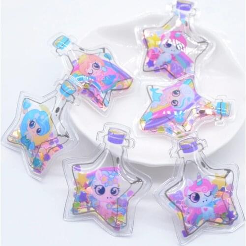 12Pcs 35*40mm Printed Cartoon Star Bottle Sequins Appliques for DIY Clothes Patches Headwear Hair Clips Bow Decor Accessories