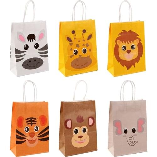 12pcs Jungle Animal Paper Bag Happy Birthday Decorations Packaging Bags Baby Shower Kids Gifts Safari Birthday Party Supplies