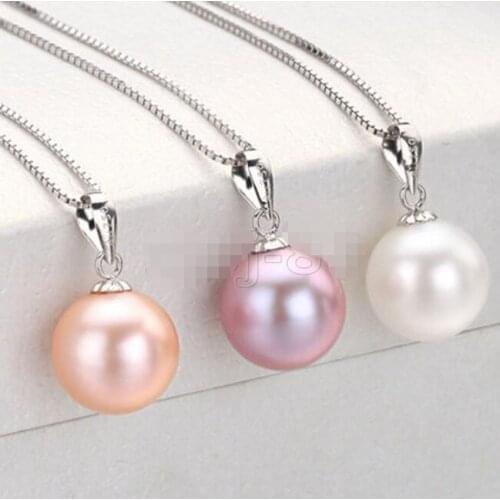 3pc Natural 14MM White Pink Purple Round Shell Pearl Pendant Necklace 17"