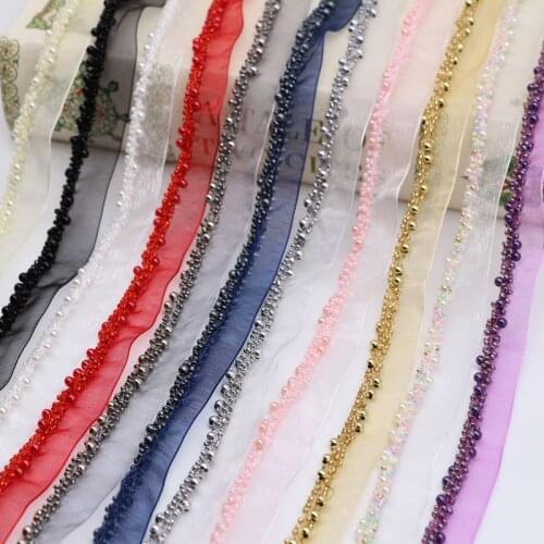 3Yards/Lot 1.5cm Wide Beads Lace Clothing Accessories Accessories Beaded Ribbon Handmade DIY Wedding Material RS2651