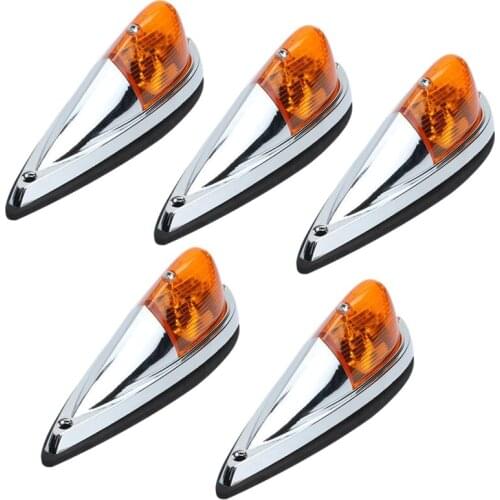 5X Truck Semi-Trailer Chrome Base Amber Lens Cab Roof Top Light Amber LED Bulbs Universal for Trucks Trailers Tractors