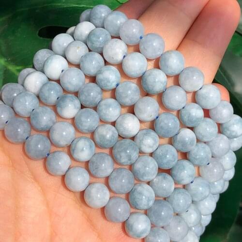 A+ Natural Stone Aquamarines Jades Beads Round Loose Spacer Minerals Beads For Jewelry Making 4/6/8/10mm DIY Bracelet Necklace